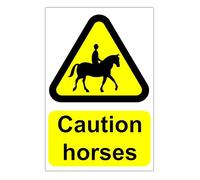 Caution Horses Correx Sign Board - 300mm x 200mm x 4mm - Printed and Laminated Durable Corrugated Warning Sign for Outdoor Use, Weather-Resistant, Ideal for Stables, Farms, and Rural Properties