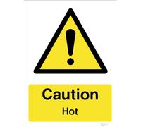 Caution Hot - General Warning Signage - Durable, High-Visibility UK Compliance Sign (300x200mm Self Adhesive Sticker)