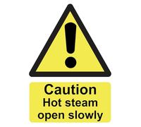 Caution Hot Steam Open Slowly Safety Sign Adhesive Sticker 160mm x 125mm