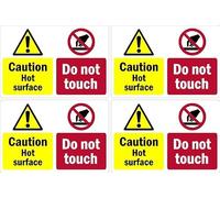 Caution hot surface, do not touch sign, 100x150mm, pack of 4 stickers on A4 sheet
