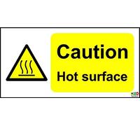 Caution Hot Surface Safety Sign - Self adhesive sticker 200mm x 100mm