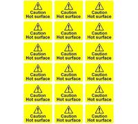 Caution hot surface safety sign - Self adhesive stickers Pack of 18 66mm x 44mm