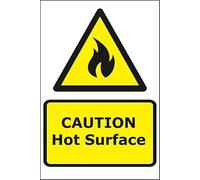 Caution Hot Surface Self-Adhesive Vinyl sign flame logo (Yellow/Black, 20 x 15cm)
