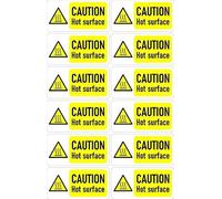Caution hot surface sign - 100x50mm, pack of 12 stickers on A4 sheet