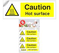 Caution Hot Surface stickers 6x pack - 1 Design, 150mm x 100mm, Vinyl Stickers, Waterproof Decals, Indoor Outdoor General Waste Signs - Mixed Waste, Made in UK.
