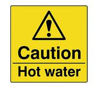 Caution Hot Water Labels - Roll of 250 - Self Adhesive Warning Stickers - 50mm x 50mm - Safety Signage for Kitchens, Bathrooms, Workplaces & Commercial Use