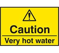 CAUTION HOT WATER SAV (PK5) 75MM X 50MM