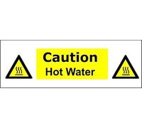 Caution Hot Water self-adhesive vinyl sign - (Yellow/Black, 10 x 2.5cm)