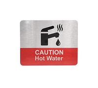 Caution Hot Water Tap Sink Sign with Adhesive Backing, Printed Metal Aluminium Composite Sign with Waterproofing (Size 11 cm x 9cm) kitchen, bathroom, safety notice.