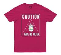 Caution I Have No Filter Womens T Shirt Funny Unicorn Unisex Kids Tee Top Heliconia Unisex Large Chest 40-42"