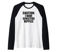 Caution I Have Sensitive Nipples Funny Airport Raglan Baseball Tee