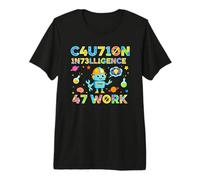 Caution Intelligence at Work Leetspeak Gamer Funny Design Premium T-Shirt