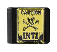 Caution INTJ Warning Sign Leather Minimalist Wallet for Men Women Slim Bifold Purse with Card Holder