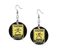 Caution INTJ Warning Sign Womens Wooden Dangle Earrings for Adults Drop Pendant Trendy Jewelry