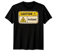 Caution Irritant Sarcastic Warning Humor Mens Graphic T-Shirt Distressed Sign Tee XL Black