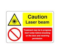 Caution laser beam sign - 1.2mm Rigid plastic for indoor/outdoor usage (200mm x 150mm) Viewing Distance within 5m.