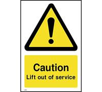 Caution Lift out of Service Sign - 200mm x 300mm - Self Adhesive Sticker (LE3)