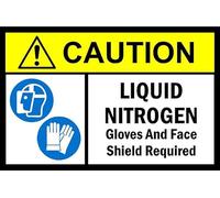 Caution liquid nitrogen Gloves and Face shield required Safety sign - Self adhesive sticker (300mm x 200mm)