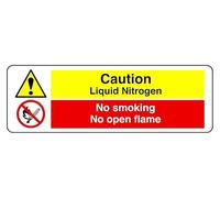 Caution Liquid Nitrogen No Smoking No Open Flame - safety sign - 1.2mm Rigid plastic for indoor/outdoor usage (300mm x 100mm) Viewing Distance within 5m.