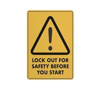 Caution Lock Out For Safety Before You Start Sign 12 X 8 Inches Reflective Aluminum Metal Warning Signage With Symbol For Indoor Outdoor Use