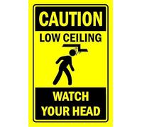 Caution low ceiling watch your head safety sign - Self adhesive sticker (300mm x 200mm)