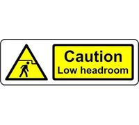 Caution Low Headroom Safety Sign (L) - Self Adhesive Sticker (450mm x 150mm)