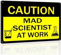 Caution Mad Scientist at Work Metal Sign - Chemistry Gifts and Science Classroom Decor for Teachers, Scientists, and Science Lovers, Laboratory Wall Art 8x12 Inch