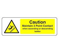 Caution Maintain 3 Point Contact When Ascending Or Descending Ladder - safety sign - High tack self-adhesive sticker (150mm x 50mm) Viewing Distance within 3m.