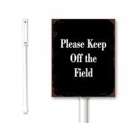 Caution Metal Sign for Outdoor Please Keep Off the Field Yard Sign With Stake, Black Notice Sign for Street, Warning Road Sign 18x22 CM Sturdy Aluminum Rust Free Easy Install
