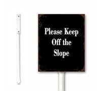 Caution Metal Sign for Outdoor Please Keep Off the Slope Yard Sign With Stake, Black Notice Sign for Street, Warning Road Sign 20x30 CM Sturdy Aluminum Rust Free Easy Install