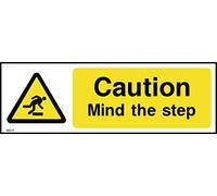 Caution Mind The Step Sign - 300mm x 100mm - Self Adhesive Sticker (WG11)