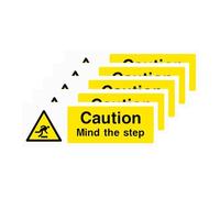 Caution Mind The Step Sign Plastic 150 × 50 mm Self Adhesive Safety Signage Attention Stairs Warning Notice for Floor Door Window Pack of 5