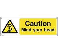 Caution Mind Your Head - 150mm x 50mm - 1.2mm Rigid Plastic Drilled Sign (WG19)