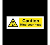 Caution Mind your head Plastic Sign with 4 Pre-Drilled Holes - Warning Mind head/mind step (WG19)