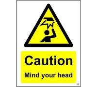 Caution Mind Your Head Safety Sign - 1.2 mm Rigid Plastic 300mm x 200mm