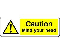 Caution Mind Your Head Safety Sign (L) - Self Adhesive Sticker (150mm x 50mm)