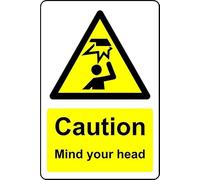 Caution Mind Your Head Safety Sign - Self Adhesive Sticker (300mm x 200mm)