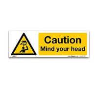 Caution Mind your head Sign - 200x70mm 1mm Rigid Plastic - Overhead Hazard Safety