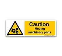 Caution Moving machinery parts, 300x100mm, PVC Rigid Plastic, Warning Risk Assessment Safety Signs