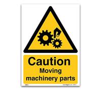 Caution Moving machinery parts, A5 210x148mm, PVC Rigid Plastic, Warning Risk Assessment Safety Sigs