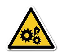 Caution Moving Machinery Parts - Pack of 4 SYMBOL ONLY Safety Signs, 100x100mm, LAMINATED Self-Adhesive Vinyl Stickers - Warning for Risk Assessment Compliance