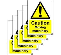 Caution Moving Machinery Safety Sign - Self Adhesive Stickers 100mm x 75mm (Pack of 5 Stickers)