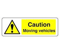 Caution Moving Vehicles - safety sign - 3mm Aluminum Dibond for indoor/outdoor usage (300mm x 100mm) 5m Viewing Distance.
