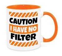 Caution No Filter Mug - Birthday Christmas Funny Present Novelty Unique Gift for Mum Dad Friend Sister Brother Grandparents Gift for Him Her Funny Quotes Coffee Mug (Orange)…
