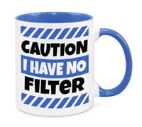 Caution No Filter Mug - Birthday Christmas Funny Present Novelty Unique Gift for Mum Dad Friend Sister Brother Grandparents Gift for Him Her Funny Quotes Coffee Mug (Blue)…