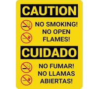 Caution: No Smoking No Open Flames Bilingual Spanish With Icon - Wall Sign Caution Signs 8x12 Inch Metal Sign Danger Warning Man Cave Yard Indoor Or Outdoor