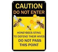 Caution No Trespassing Honeybees Sign,Caution Danger Do Not Enter Honeybees Man Cave Decor Warning Metal Signs,Bee Farm Tin Sign for Home Garden Yard Farmhouse Farm 12x8 Inch