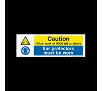 Caution noise level of 90db (A) or above Plastic Sign (MP15) - Danger, Caution, Flammable, Ear Protection, No Smoking, Harness, Men at work
