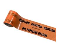 CAUTION OIL PIPELINE BELOW underground warning tape to mark buried oil pipes - lightweight yet durable plastic with a 40-year life expectancy - Handy 20M roll