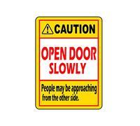 Caution Open Door Slowly Sign,3x4 inch Doors Caution Warning Stickers - Open Doors Slowly, People May Be Approaching from The Other Side - Self Adhesive Vinyl Decal Label Sticker(10 Pack)